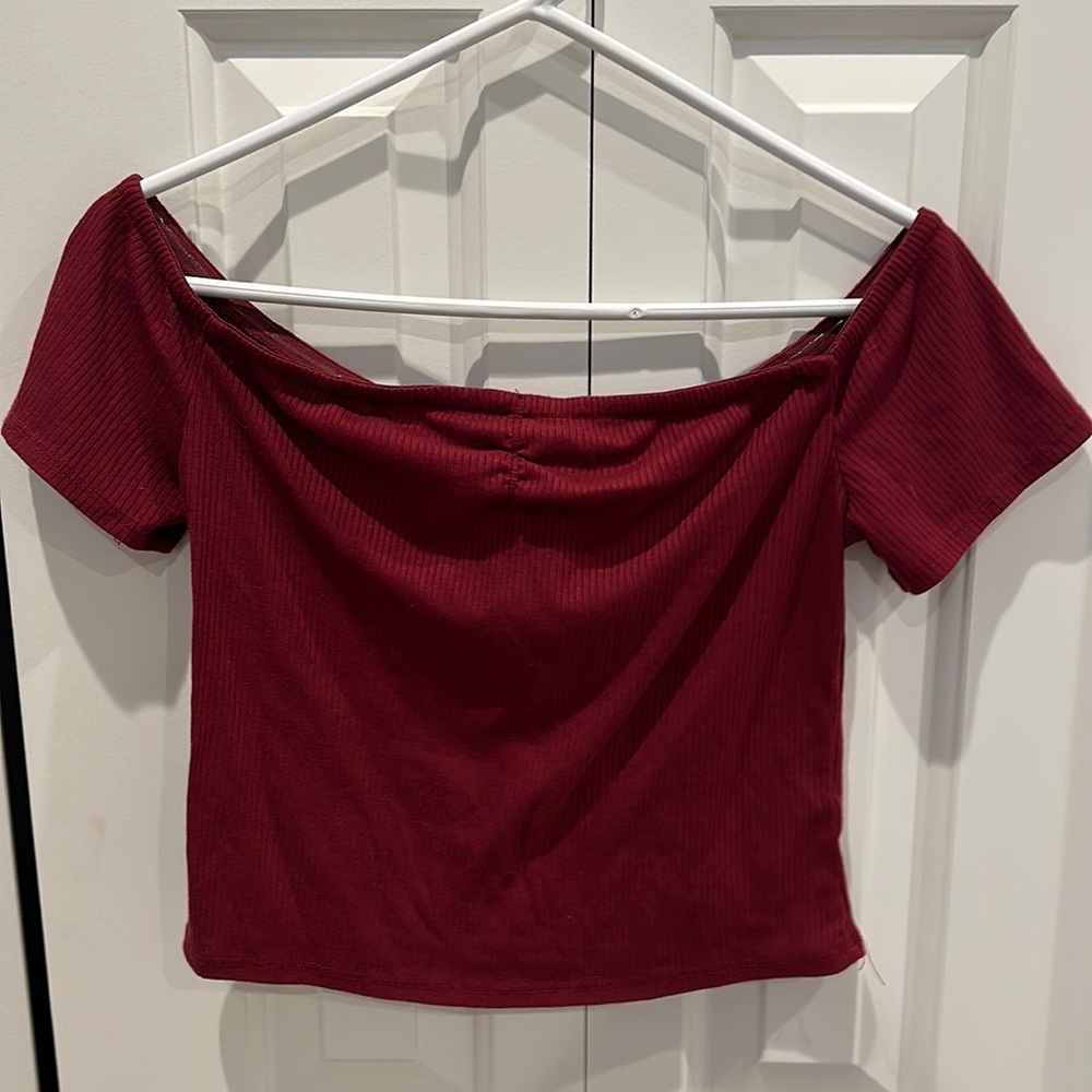 Maroon off shoulder crop top